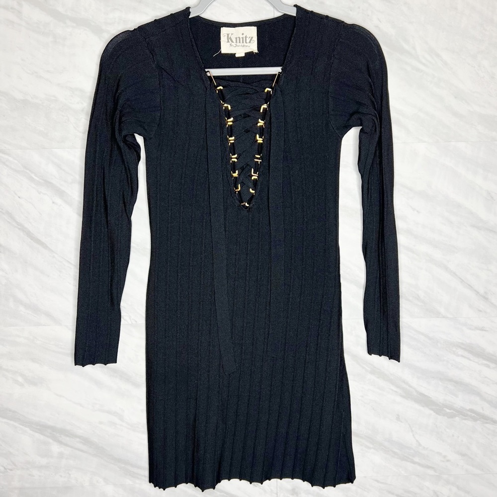 For Love of Lemons KNITZ Lace Up Mini Dress Small